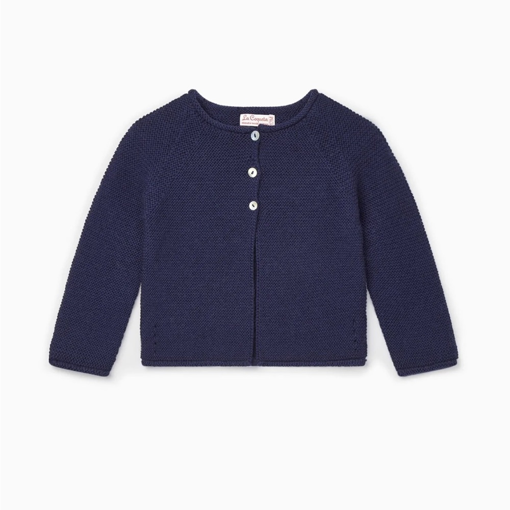 NWT - La Coqueta Navy Merino Wool Baby Cardigan Size 18M